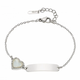 Oxzen γυναικείο βραχιόλι ατσάλινο με λευκή καρδιά
