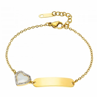 Oxzen γυναικείο βραχιόλι ατσάλινο με λευκή καρδιά