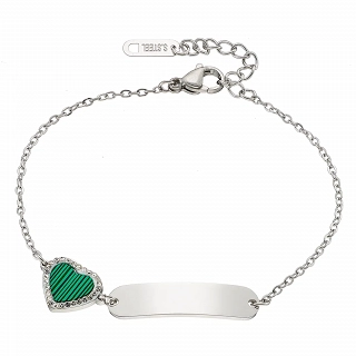 Oxzen γυναικείο βραχιόλι ατσάλινο με πράσινη καρδιά