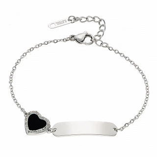 Oxzen γυναικείο βραχιόλι ατσάλινο με μαύρη καρδιά