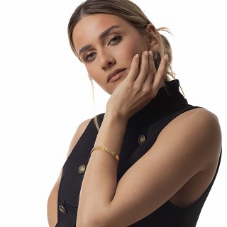 Βραχιόλι γυναικείο από ανοξείδωτο ατσάλι επιχρυσωμένη χειροπέδα με μέανδρο