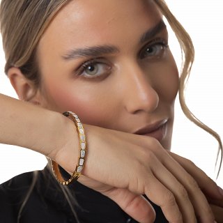 Βραχιόλι γυναικείο από ανοξείδωτο ατσάλι χειροπέδα με φίλντισι