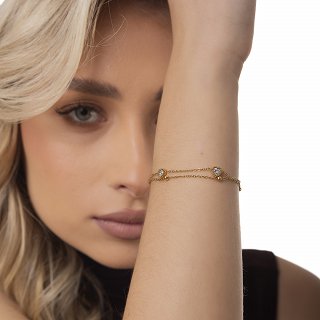 Oxzen βραχιόλι ατσάλινο διπλό με καρδούλες