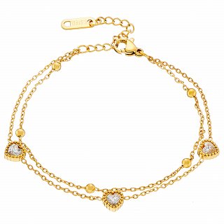 Oxzen βραχιόλι ατσάλινο διπλό με καρδούλες