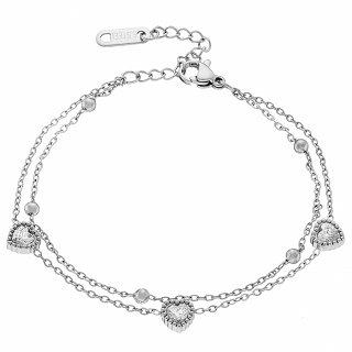 Oxzen βραχιόλι ατσάλινο διπλό με καρδούλες