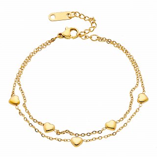 Oxzen βραχιόλι ατσάλινο διπλό με καρδούλες