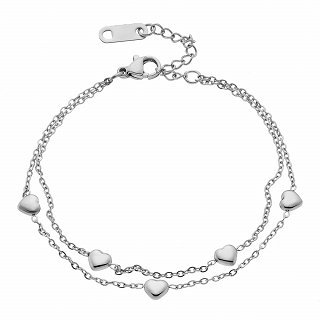 Oxzen βραχιόλι ατσάλινο διπλό με καρδούλες