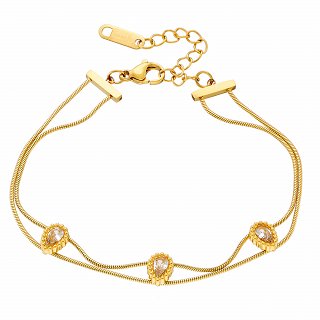 Oxzen ατσάλινο βραχιόλι διπλό με ζιργκόν