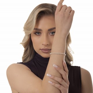 Oxzen ατσάλινο βραχιόλι με πέρλες 4mm