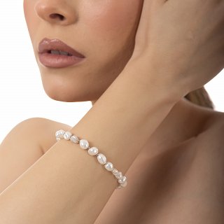 Oxzen ατσάλινο βραχιόλι με ακατέργαστες πέρλες 5mm