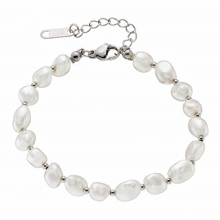 Oxzen ατσάλινο βραχιόλι με ακατέργαστες πέρλες 5mm