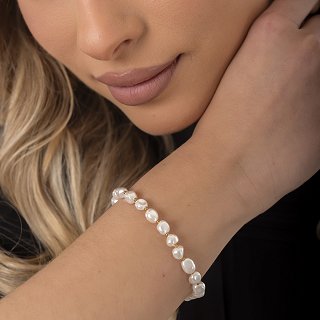 Oxzen ατσάλινο βραχιόλι με ακατέργαστες πέρλες 5mm