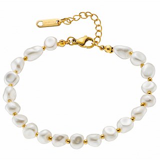 Oxzen ατσάλινο βραχιόλι με ακατέργαστες πέρλες 5mm