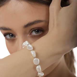 Oxzen ατσάλινο βραχιόλι με ακατέργαστες πέρλες 9mm