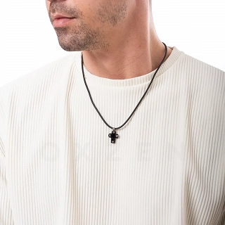 Κολιέ σταυρός ατσάλι ασημί με μαύρο με καουτσούκ και κούμπωμα ασφαλείας