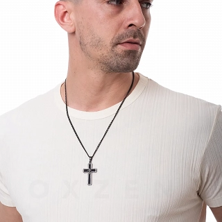 Κολιέ σταυρός ατσάλι με αλυσίδα μαύρη