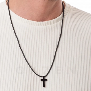 Κολιέ σταυρός ατσάλι με καουτσούκ λουράκι