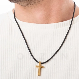 Κολιέ σταυρός ατσάλι με καουτσούκ λουράκι