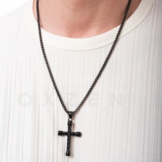 Κολιέ σταυρός από ανοξείδωτο ατσάλι Unisex μεγάλος με αλυσίδα χοντρή