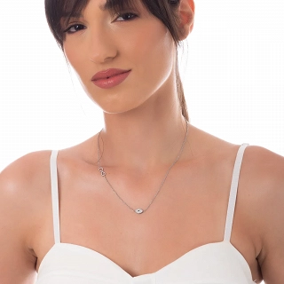 Κολιέ από ανοξείδωτο ατσάλι με άπειρο και ματάκι με λευκά κρύσταλλα