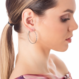 Oxzen σκουλαρίκια κρίκοι ατσάλινοι 35mm διαμανταρισμένοι