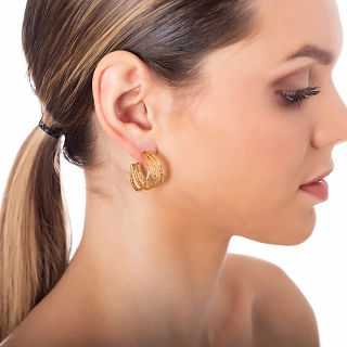 Oxzen σκουλαρίκια κρίκοι ατσάλινοι τριπλοί 30mm σαγρέ