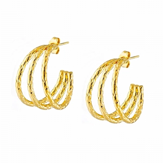 Oxzen σκουλαρίκια κρίκοι ατσάλινοι τριπλοί 30mm σαγρέ