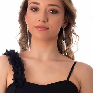 Oxzen σκουλαρίκια κρεμαστά ατσάλινα με λευκά ζιργκόν