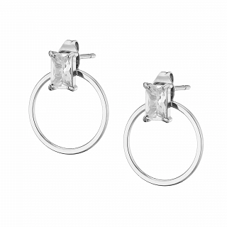 Σκουλαρίκια καρφωτά ατσάλινα με λευκό ζιργκόν