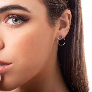 Σκουλαρίκια καρφωτά ατσάλινα με μωβ ζιργκόν