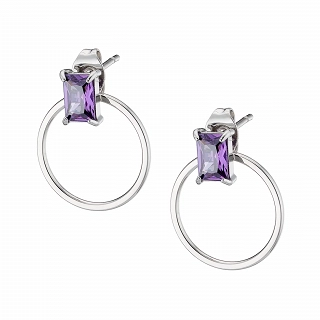 Σκουλαρίκια καρφωτά ατσάλινα με μωβ ζιργκόν