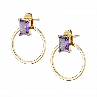 Σκουλαρίκια καρφωτά ατσάλινα με μωβ ζιργκόν