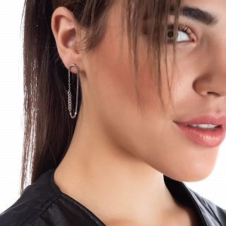 Σκουλαρίκια κρεμαστά ατσάλινα μακριά με αλυσίδα