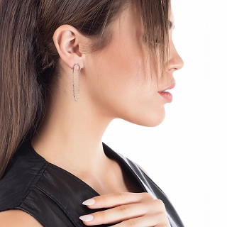 Σκουλαρίκια κρεμαστά ατσάλινα μακριά με αλυσίδα