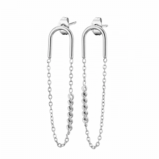 Σκουλαρίκια κρεμαστά ατσάλινα μακριά με αλυσίδα