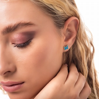 Σκουλαρίκια καρφωτά ατσάλινα επιχρυσωμένα πεταλούδα με σμάλτο