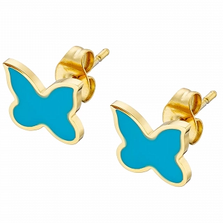 Σκουλαρίκια καρφωτά ατσάλινα επιχρυσωμένα πεταλούδα με σμάλτο