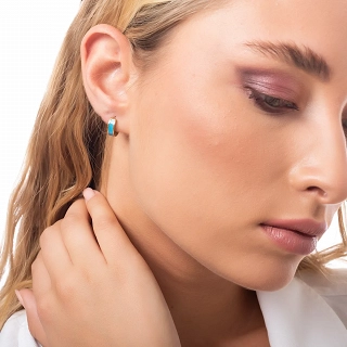 Σκουλαρίκια κρικάκια μικρά ατσάλινα επιχρυσωμένα 10mm με γαλάζιο σμάλτο