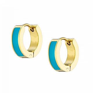 Σκουλαρίκια κρικάκια μικρά ατσάλινα επιχρυσωμένα 10mm με γαλάζιο σμάλτο