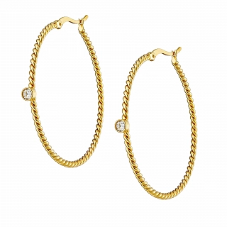 Σκουλαρίκια κρίκοι ατσάλινοι μεγάλοι 45mm με λευκό ζιργκόν