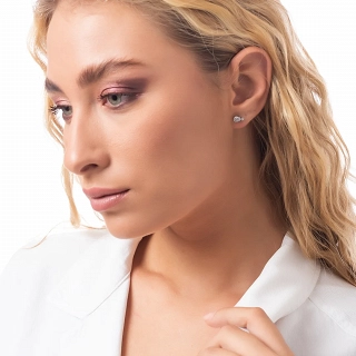 Σκουλαρίκια καρφωτά ατσάλινα δάκρυ με λευκό ζιργκόν