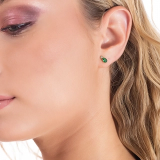 Σκουλαρίκια καρφωτά ατσάλινα επιχρυσωμένα δάκρυ με πράσινο ζιργκόν