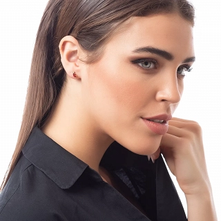 Σκουλαρίκια καρφωτά ατσάλινα επιχρυσωμένα δάκρυ με κόκκινο ζιργκόν