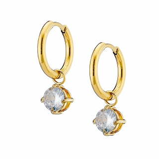 Σκουλαρίκια κρικάκια μικρά ατσάλινα 12mm με ένα κρεμαστό λευκό ζιργκόν