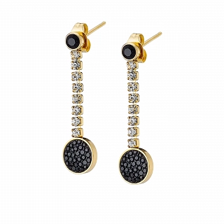 Σκουλαρίκια κρεμαστά ατσάλινα με λευκά και μαύρα κρύσταλλα