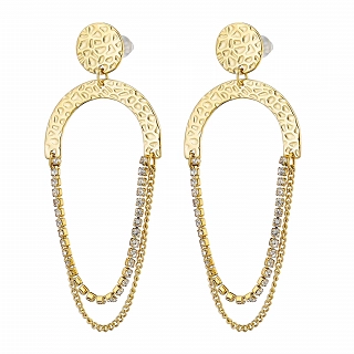 Σκουλαρίκια κρεμαστά ατσάλινα σφυρήλατα με λευκά ζιργκόν