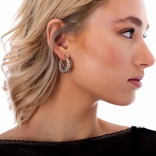 Oxzen σκουλαρίκια κρίκοι ατσάλινοι Chunky Croissant 25mm