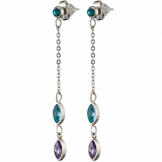 Oxzen σκουλαρίκια κρεμαστά ατσάλινα με πολύχρωμα ζιργκόν