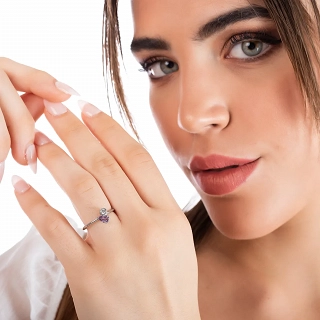 Δαχτυλίδι ατσάλινο με μώβ και λευκό ζιργκόν free size