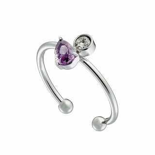 Δαχτυλίδι ατσάλινο με μώβ και λευκό ζιργκόν free size